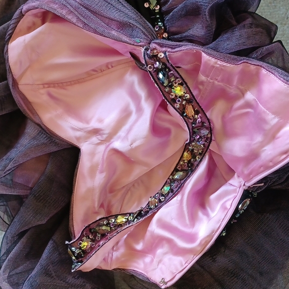 Black and Pink Cinderella Cocktail Dress, side zip, one shoulder, rhinestones - Picture 8 of 8